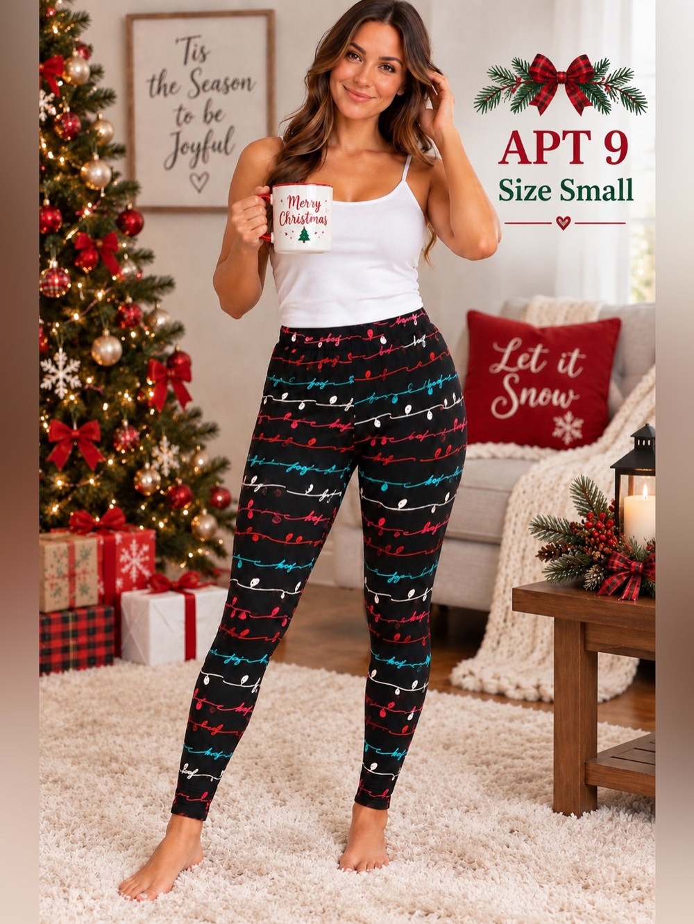 APT. 9 Christmas Joy Holiday Lights Leggings Size Small